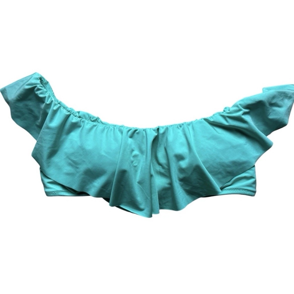 Trina Turk Indo Aqua Ruffle Off the Shoulder Bandeau Bikini Top, Size 12 Beachy